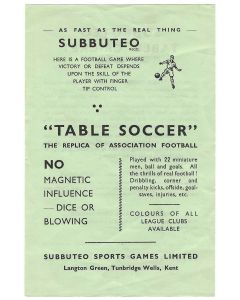 1950's SUBBUTEO TABLE FOOTBALL & TABLE CRICKET FLIER.
