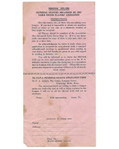 1955-56 T.S.P.A. SECTIONAL LEAGUE APPLICATION FORM.