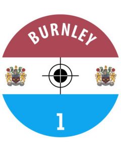 BURNLEY. 24 Self Adhesive Paper Base Stickers With Badge, Team Name & Numbers.