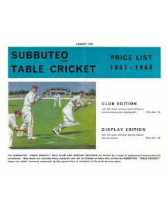 1967-68 SUBBUTEO CRICKET PRICE LIST.