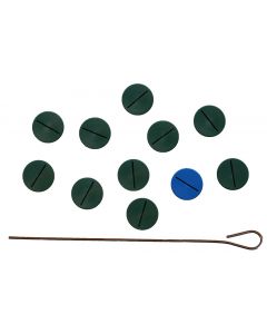 001. RETRO BASES FOR CELLULOID TEAMS. Set Of 10 Dark Green Bases Plus A Blue Keeper Base With Metal Rod.