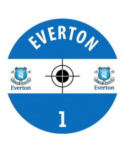 EVERTON. 24 Self Adhesive Paper Base Stickers With Badge, Team Name & Numbers.