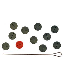 001. RETRO BASES FOR CELLULOID TEAMS. Set Of 10 Grey Bases Plus A Red Keeper Base With Metal Rod.