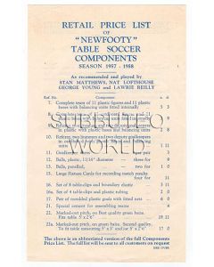 1957/58 ORIGINAL NEWFOOTY ABBREVIATED PRICE LIST.