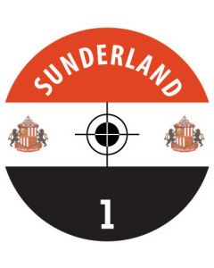 SUNDERLAND. 24 Self Adhesive Paper Base Stickers With Badge, Team Name & Numbers.