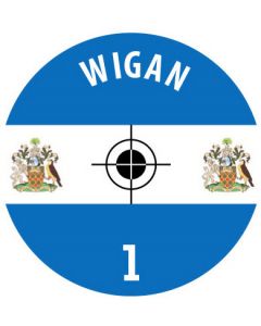 WIGAN. 24 Self Adhesive Paper Base Stickers With Badge, Team Name & Numbers.