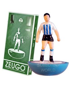 ARGENTINA.  MADE BY ZEUGO WITH ROUNDED HW BASES. REF 002. Light Blue Bases, White Discs.