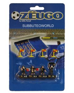 REFEREE, LINESMEN IN BLACK, 4TH OFFICIAL & 4 CORNER FLAGS SET. Blue Packaging.